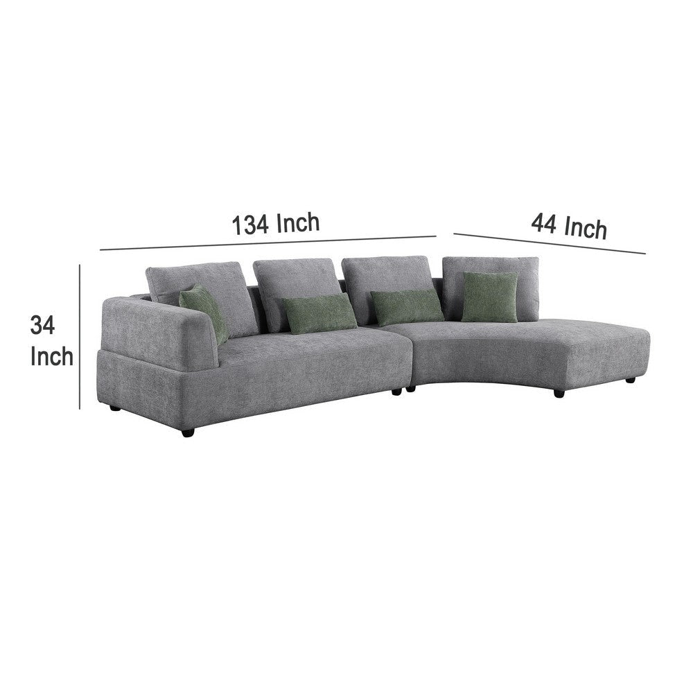 Sectional Sofa 134 Inch Classic Gray Fabric 4 Accent Throw Pillows BM330048