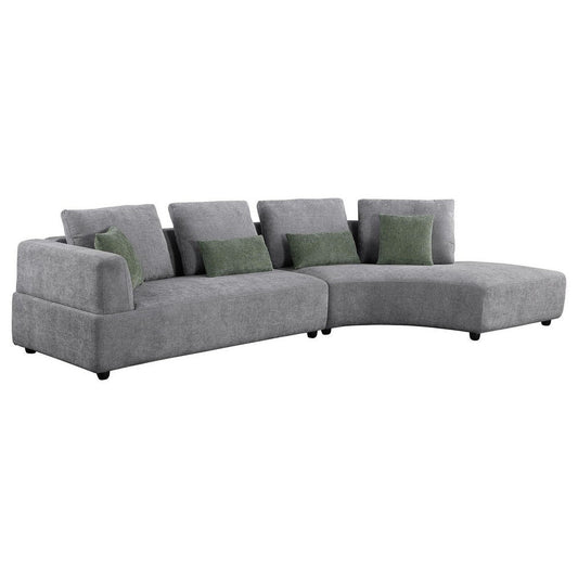 Sectional Sofa 134 Inch Classic Gray Fabric 4 Accent Throw Pillows BM330048