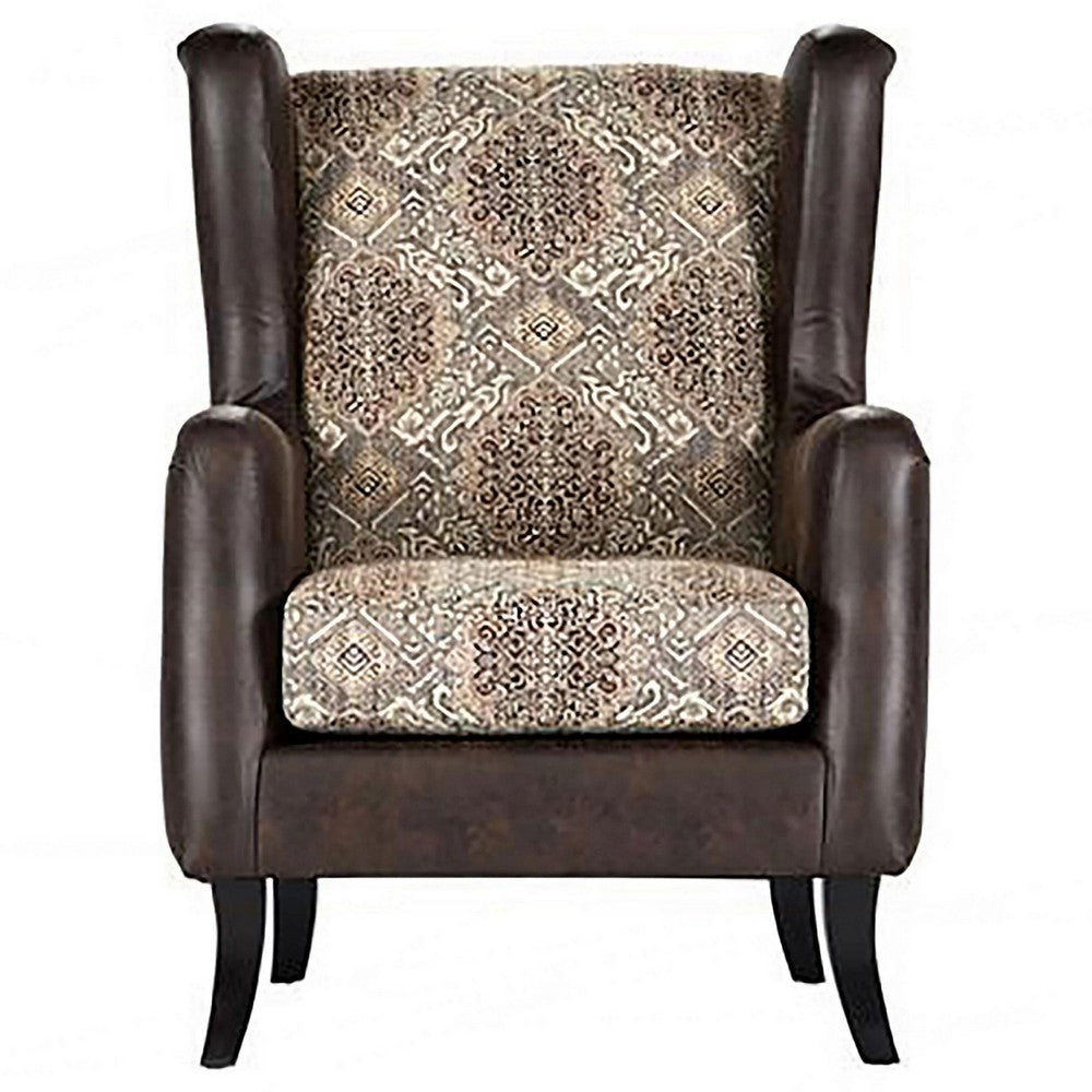 Miva Armchair 33 Inch Jacquard Classic Wingback Brown Faux Leather BM330051