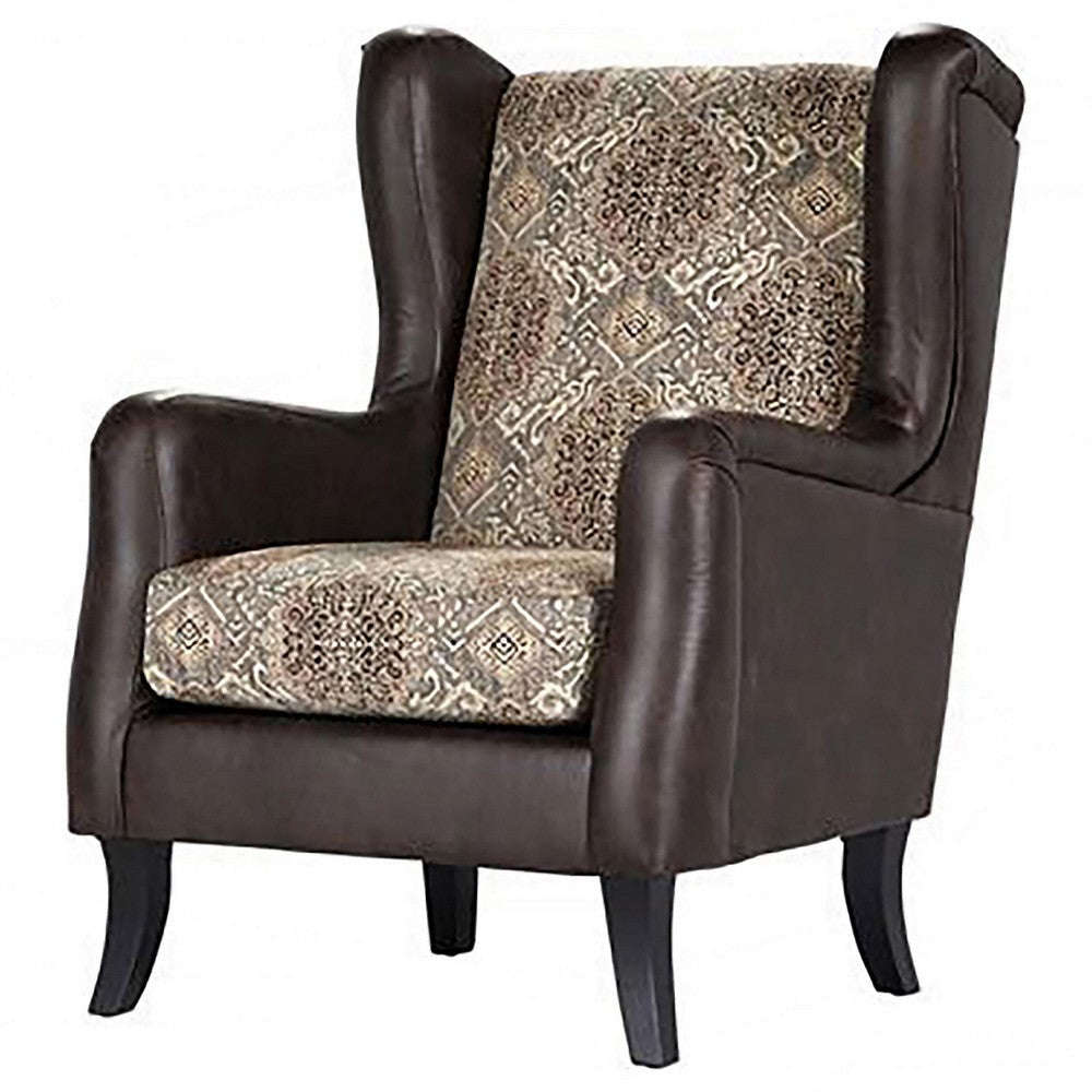 Miva Armchair 33 Inch Jacquard Classic Wingback Brown Faux Leather BM330051