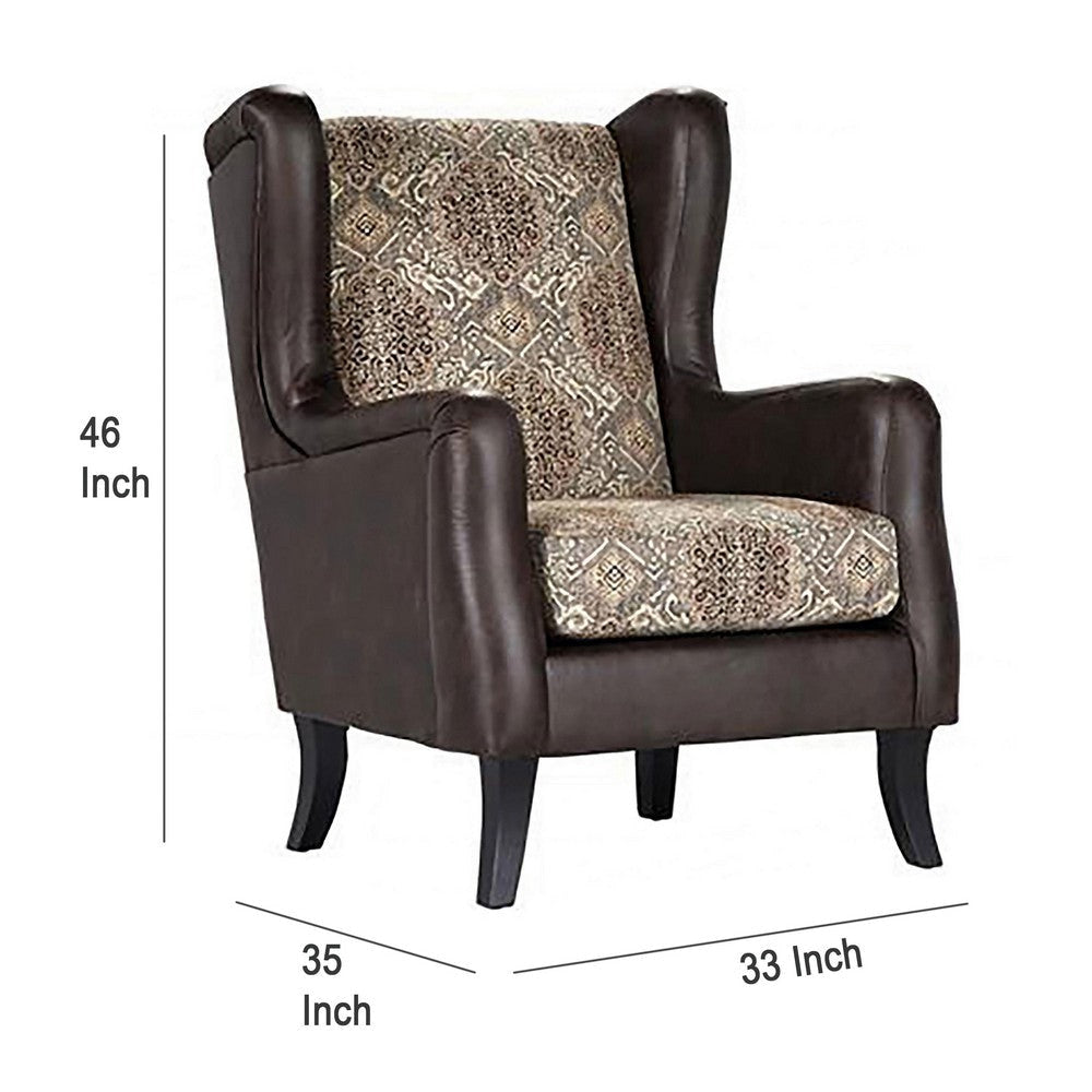 Miva Armchair 33 Inch Jacquard Classic Wingback Brown Faux Leather BM330051