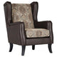 Miva Armchair, 33 Inch, Jacquard, Classic Wingback Brown Faux Leather