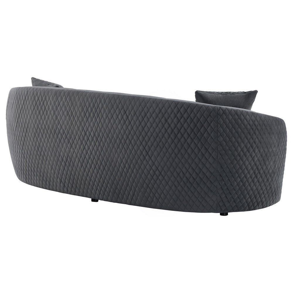 Buo Curved Sofa 92 Inch Dark Gray Polyester Gold Trim 3 Pillows BM330055