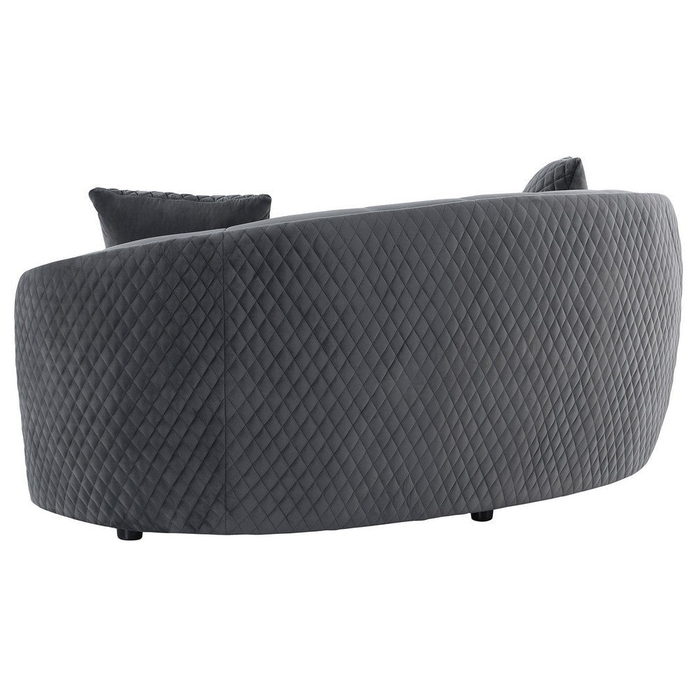 Buo Curved Loveseat 73 Inch Dark Gray Polyester Gold Trim 2 Pillows BM330056