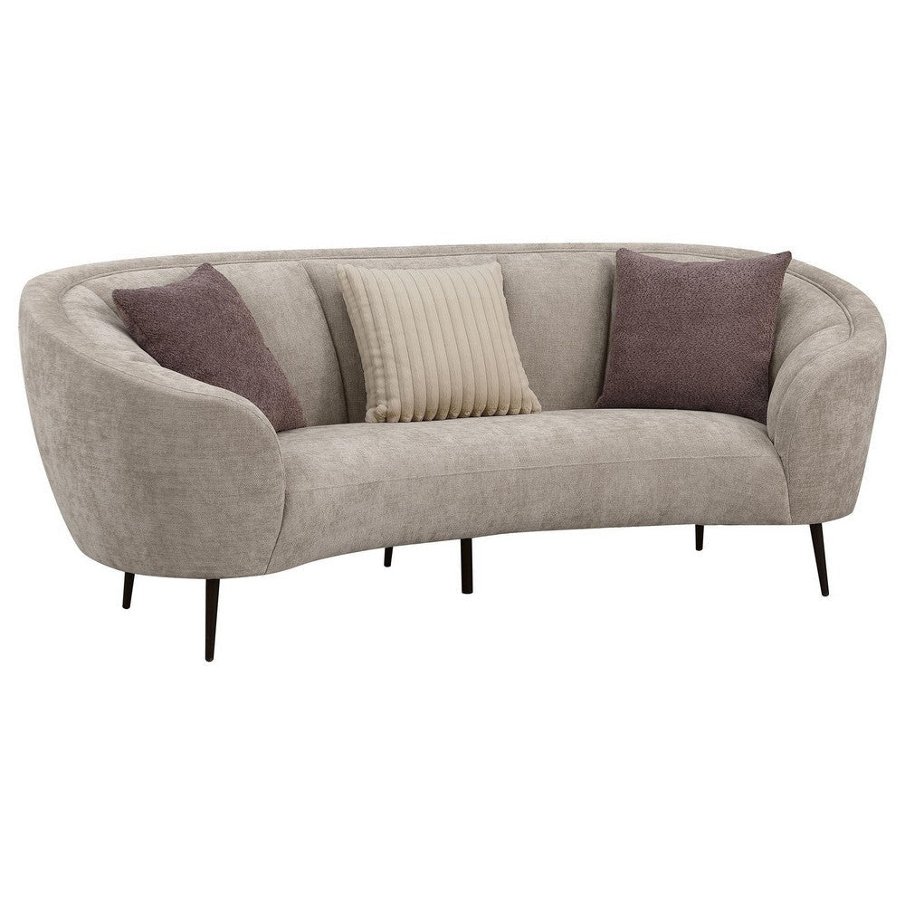 Zui Curved Sofa 92 Inch Beige Fabric Round Design 3 Accent Pillows BM330057
