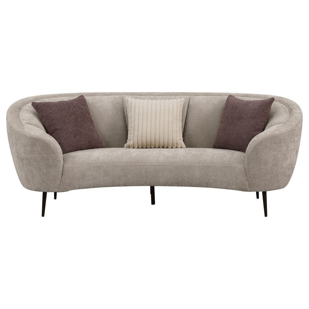 Zui Curved Sofa 92 Inch Beige Fabric Round Design 3 Accent Pillows BM330057