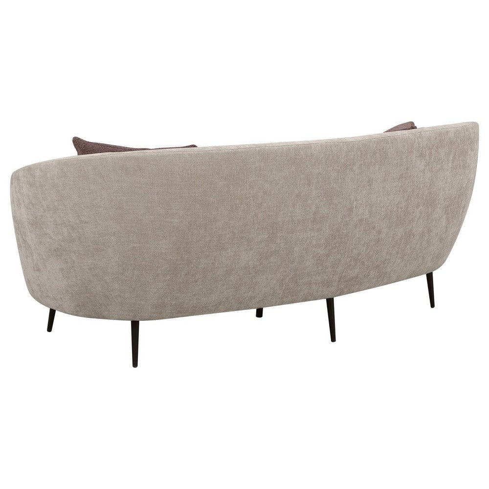 Zui Curved Sofa 92 Inch Beige Fabric Round Design 3 Accent Pillows BM330057