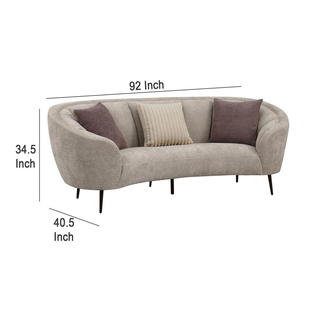 Zui Curved Sofa 92 Inch Beige Fabric Round Design 3 Accent Pillows BM330057