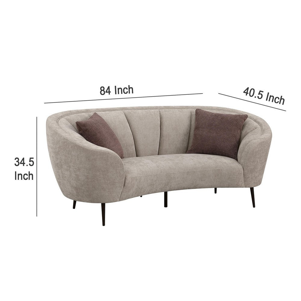 Zui Curved Loveseat 84 Inch Beige Round Design 2 Accent Pillows BM330058