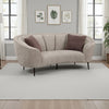 Zui Curved Loveseat, 84 Inch Beige, Round Design, 2 Accent Pillows