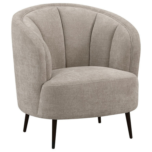Zui Curved Accent Armchair, 33 Inch, Beige, Modern Sleek Tapered Metal Legs