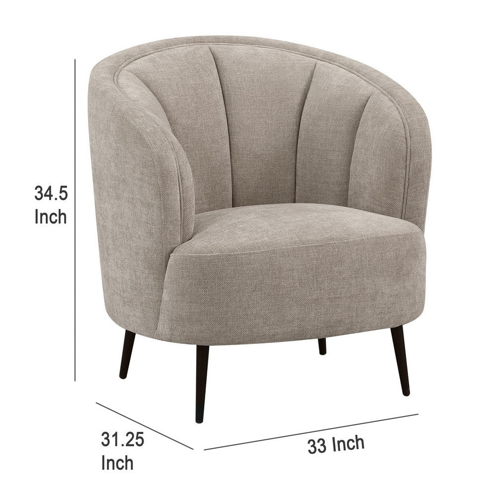 Zui Curved Accent Armchair 33 Inch Beige Modern Sleek Tapered Metal Legs BM330059
