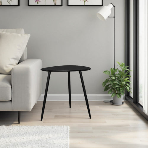 Deso Side End Table, 20 Inch Triangular Black Mango Wood, Metal Legs