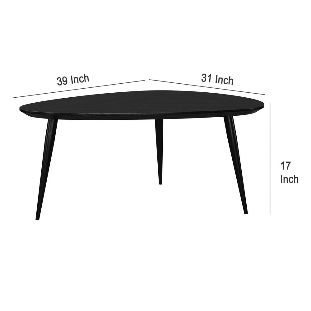 Deso Coffee Table 39 Inch Triangular Black Mango Wood Metal Legs BM330064