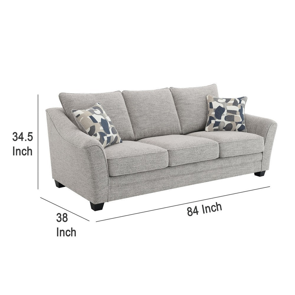 Kito Sofa 84 Inch Modern Light Gray Fabric 2 Accent Throw Pillows BM330068