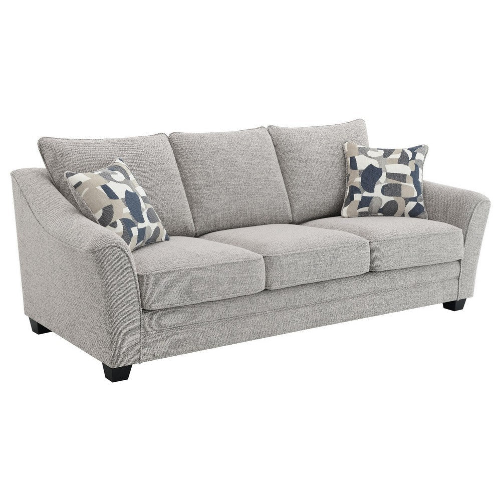 Kito Sofa, 84 Inch Modern Light Gray Fabric, 2 Accent Throw Pillows