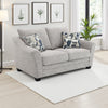 Kito Loveseat, 61 Inch Modern Light Gray Fabric, 2 Accent Pillows