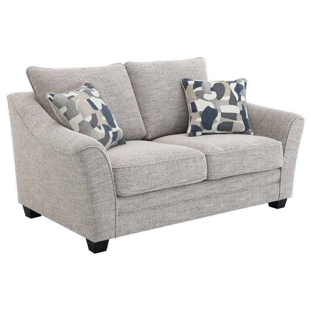 Kito Loveseat 61 Inch Modern Light Gray Fabric 2 Accent Pillows BM330069