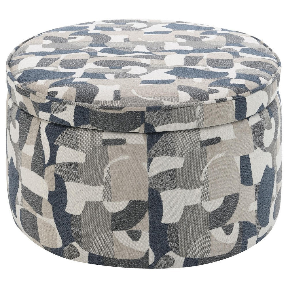 Kito Oval Accent Ottoman 39 Inch Hidden Storage Patterned Fabric BM330071