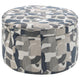 Kito Oval Accent Ottoman 39 Inch Hidden Storage Patterned Fabric BM330071