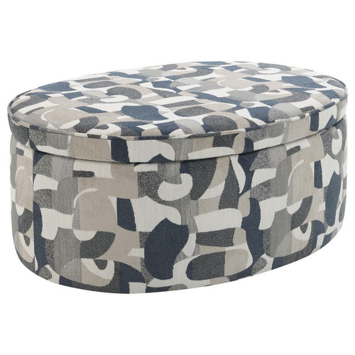 Kito Oval Accent Ottoman, 39 Inch, Hidden Storage, Patterned Fabric
