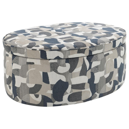 Kito Oval Accent Ottoman, 39 Inch, Hidden Storage, Patterned Fabric