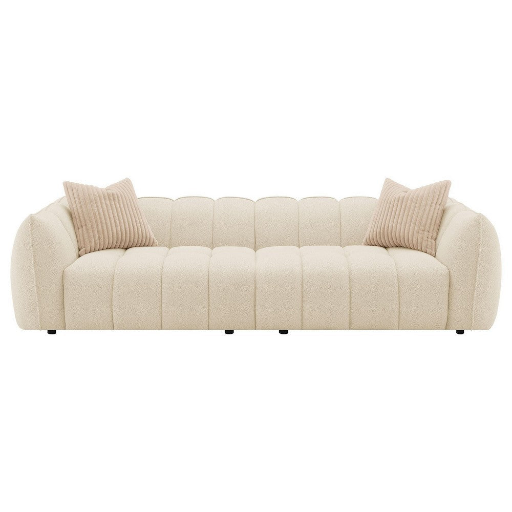 Wino 112 Inch Long Sofa Sand Beige Bubble Design 2 Accent Pillows BM330074