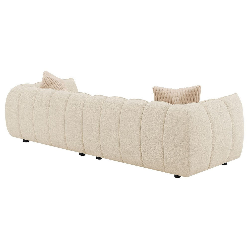 Wino 112 Inch Long Sofa Sand Beige Bubble Design 2 Accent Pillows BM330074