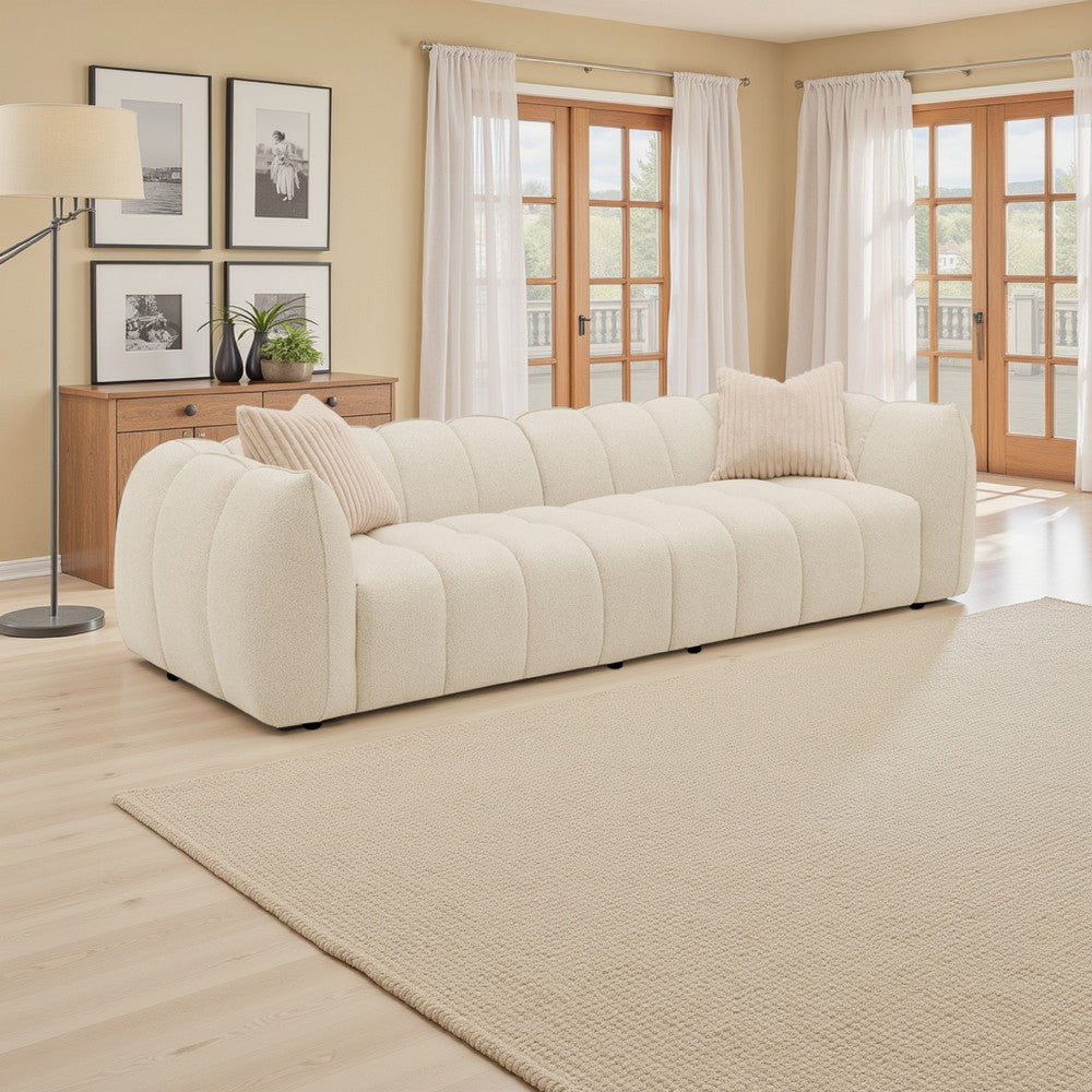 Wino 112 Inch Long Sofa, Sand Beige Bubble Design, 2 Accent Pillows