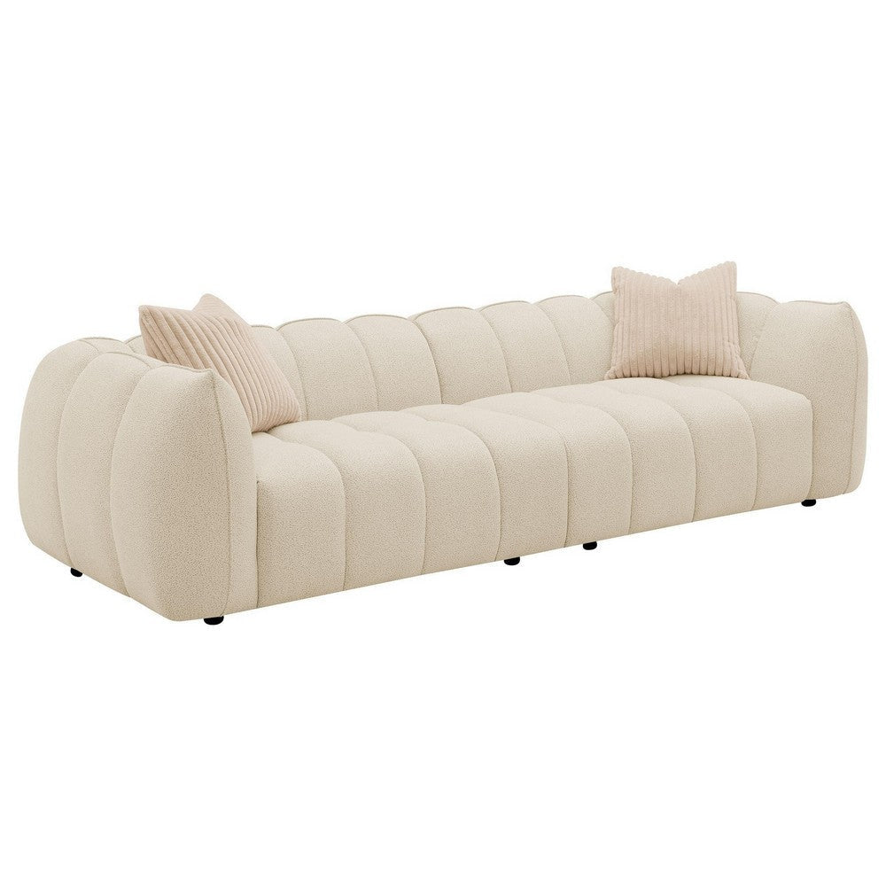 Wino 112 Inch Long Sofa Sand Beige Bubble Design 2 Accent Pillows BM330074