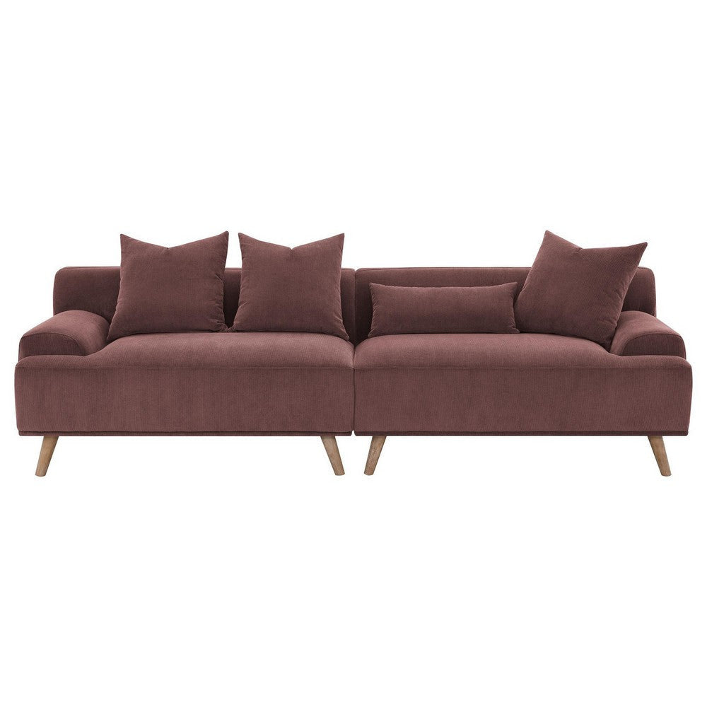 Beno Long Sofa 103 Inch Retro Burgundy Red Corduroy 4 Throw Pillows BM330076