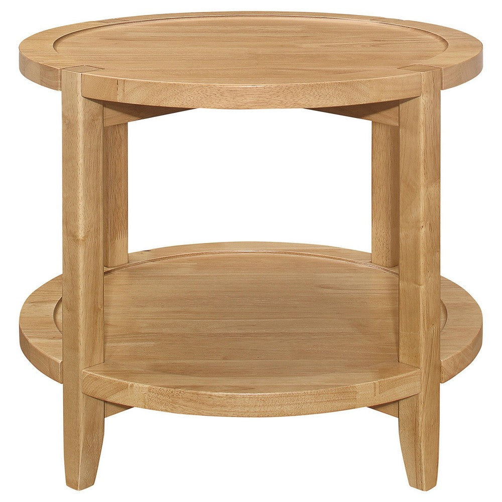 Camilia Side End Table 23 Inch Round Top 1 Shelf Natural Brown BM330078