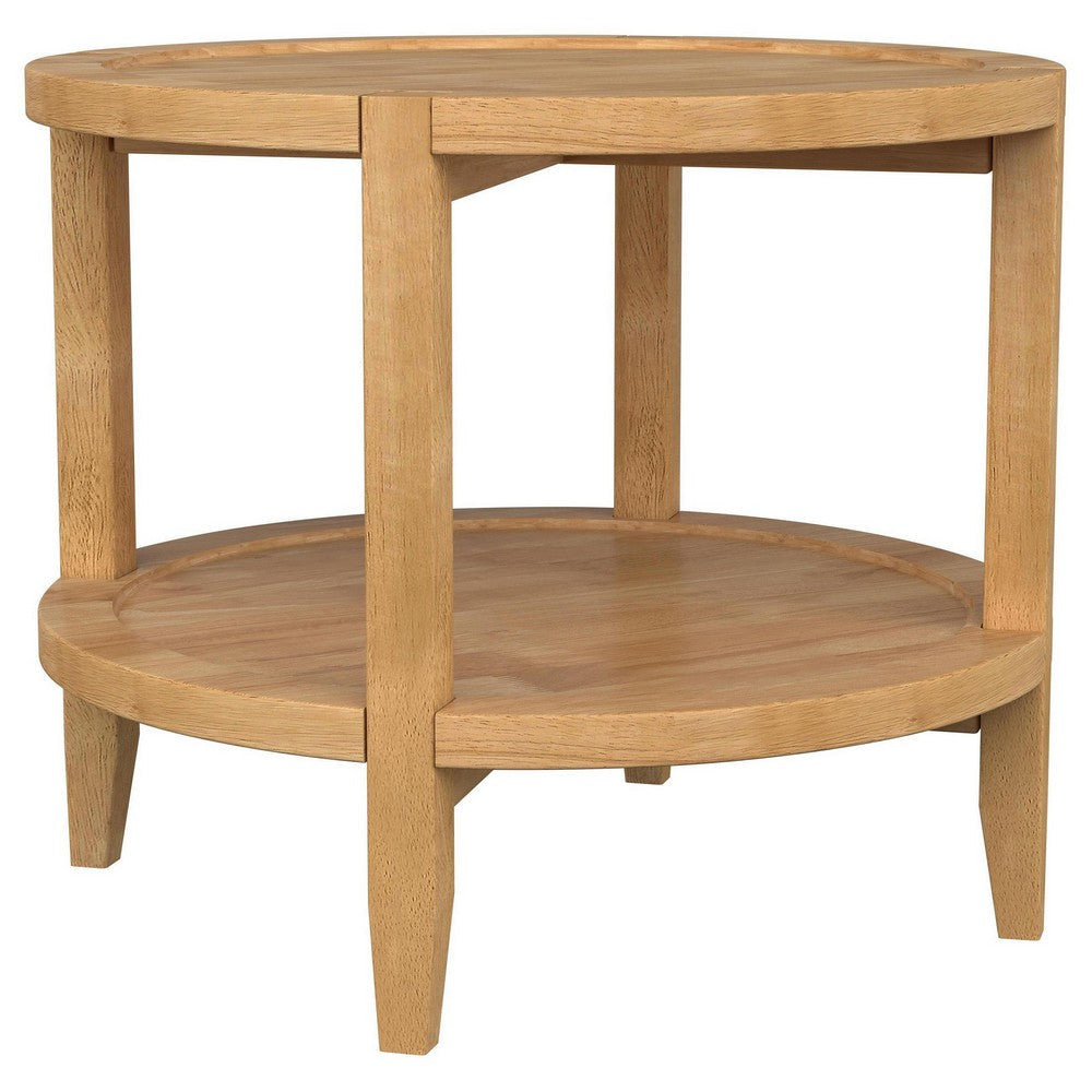 Camilia Side End Table 23 Inch Round Top 1 Shelf Natural Brown BM330078