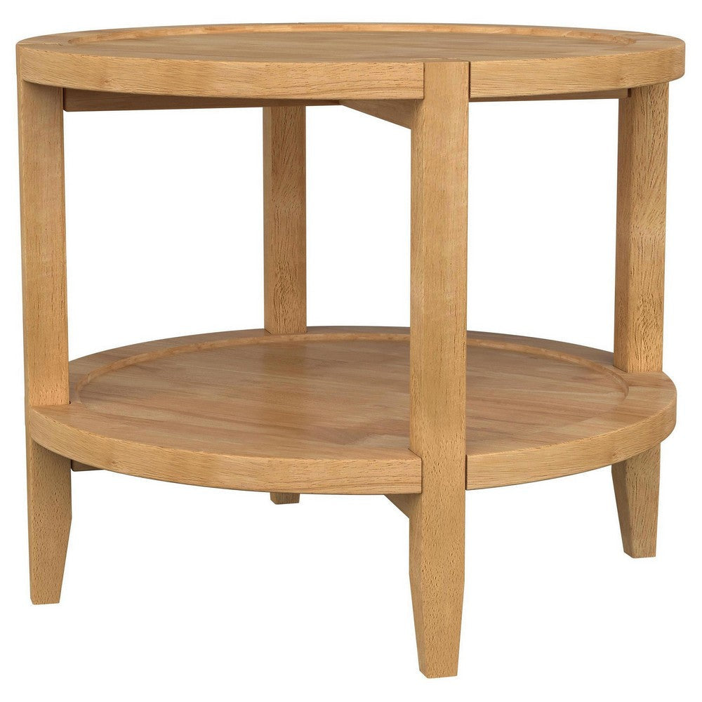 Camilia Side End Table 23 Inch Round Top 1 Shelf Natural Brown BM330078