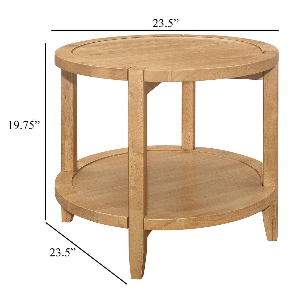 Camilia Side End Table 23 Inch Round Top 1 Shelf Natural Brown BM330078