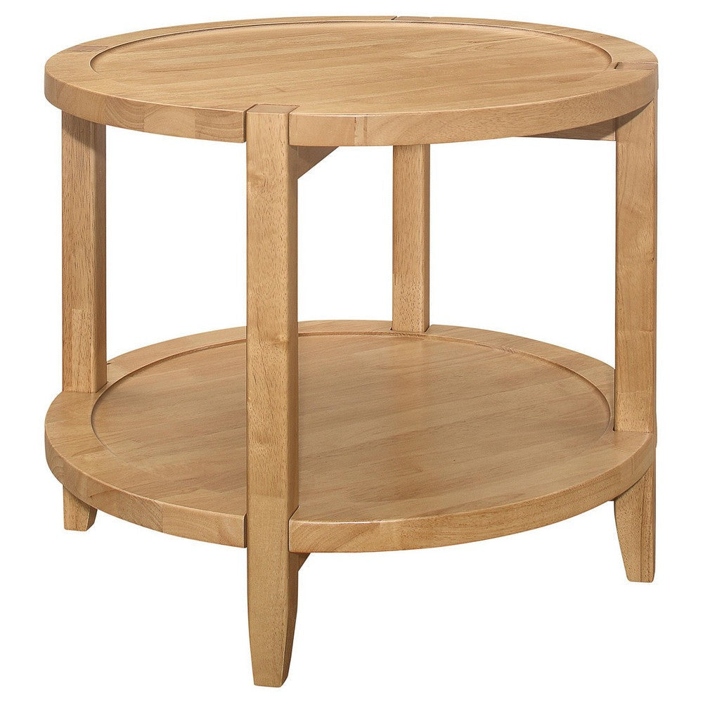Camilia Side End Table 23 Inch Round Top 1 Shelf Natural Brown BM330078