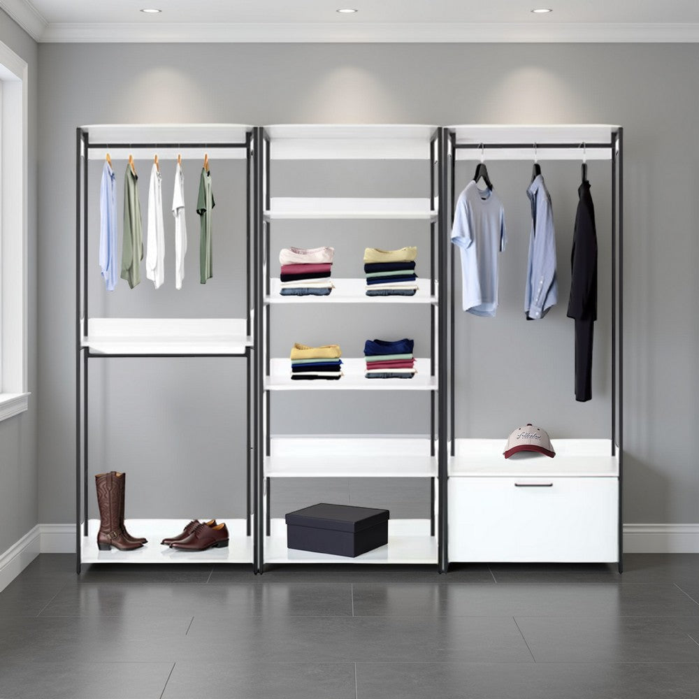 Cox Modular Closet System, 8 Shelves, 3 Hanging Rods, Black Metal