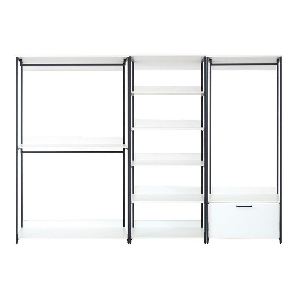 Cox Modular Wide Closet System, 3 Hanging Rods, 8 Shelves, Black Metal