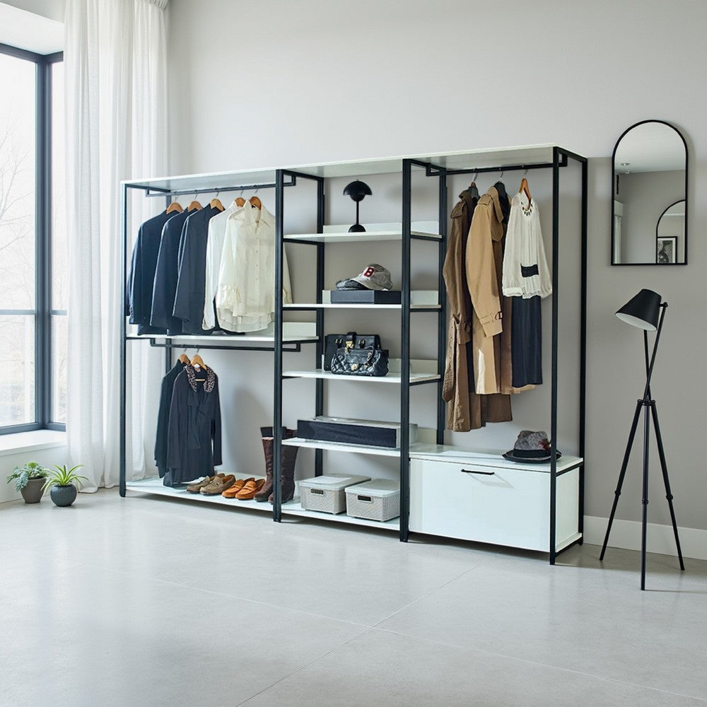 Cox Modular Wide Closet System, 3 Hanging Rods, 8 Shelves, Black Metal