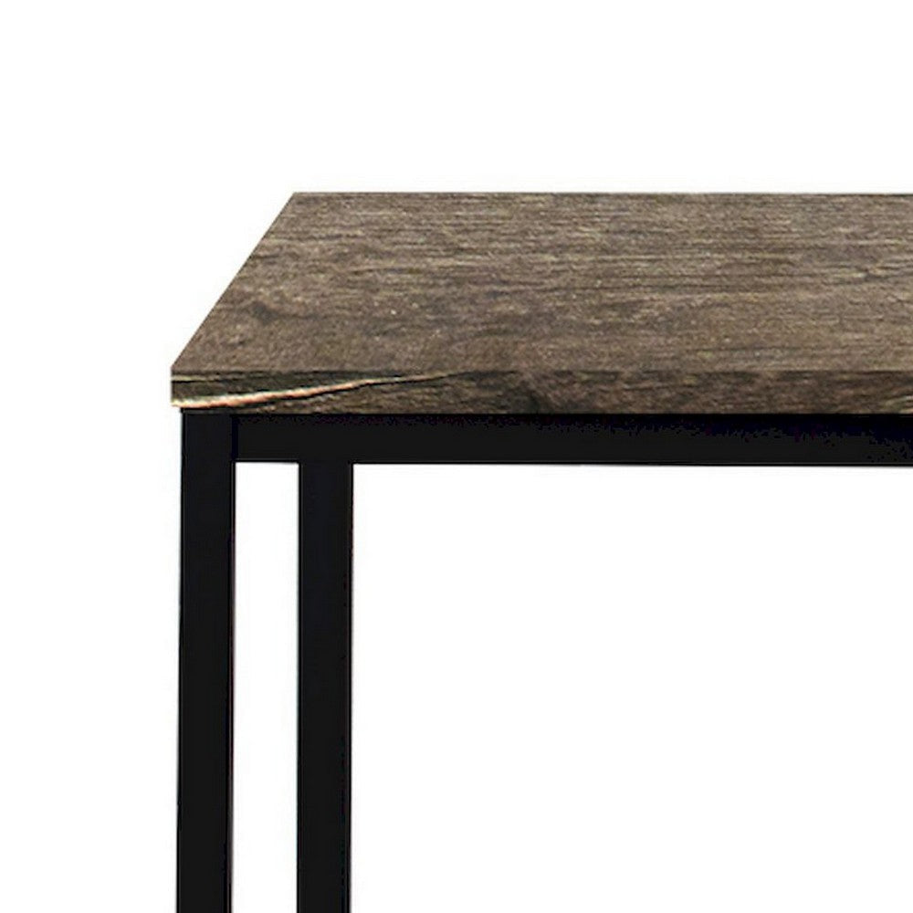Rary Computer Writing Desk 47 Inch Black Metal Dark Brown Wood Top