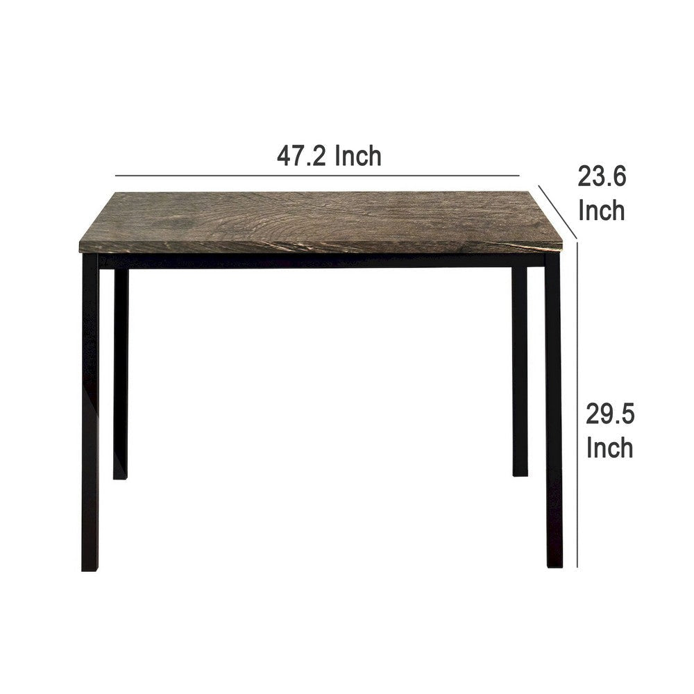 Rary Computer Writing Desk 47 Inch Black Metal Dark Brown Wood Top