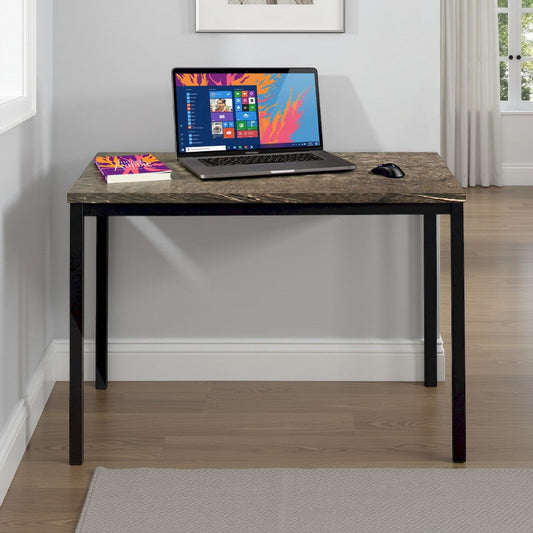 Rary Computer Writing Desk, 47 Inch, Black Metal, Dark Brown Wood Top