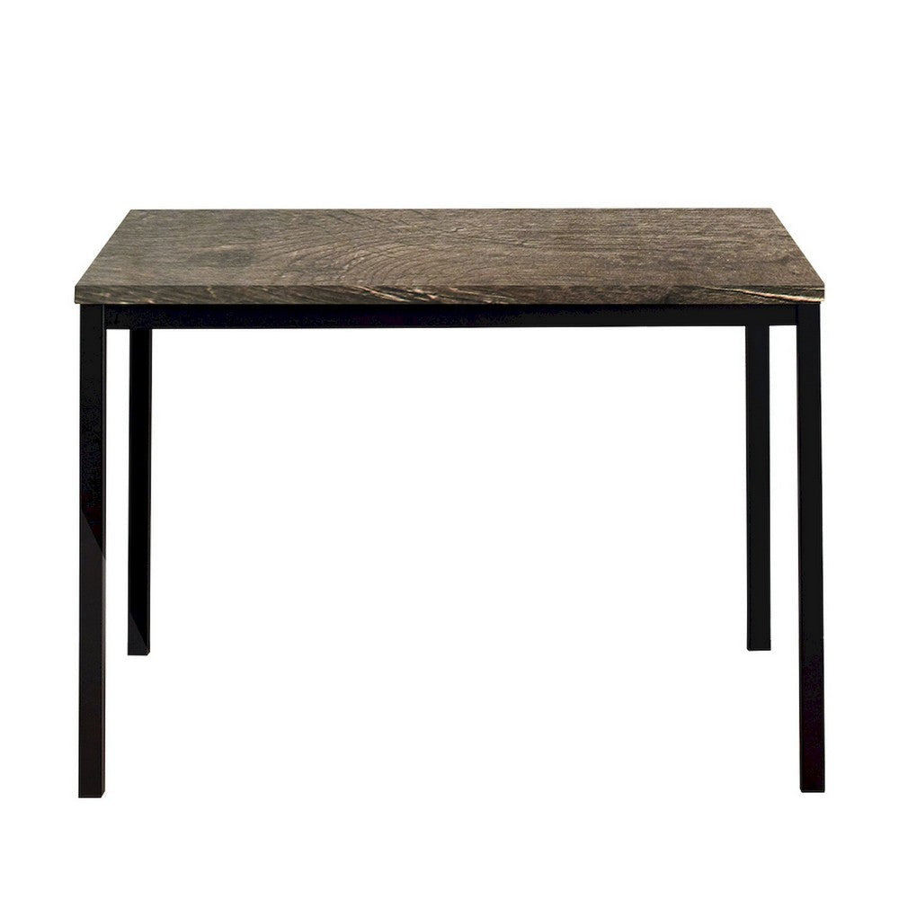 Rary Computer Writing Desk, 47 Inch, Black Metal, Dark Brown Wood Top