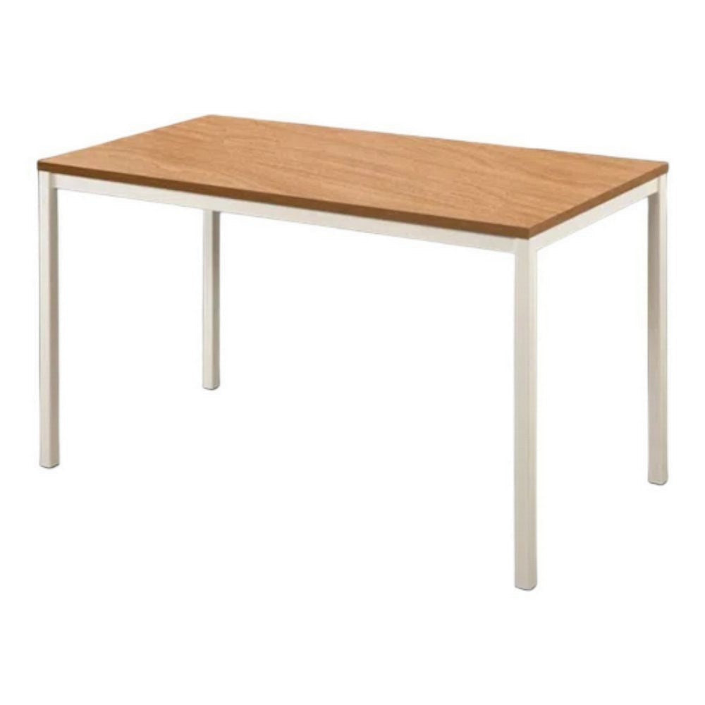 Rary Computer Writing Desk 47 Inch White Metal Oak Brown Wood Top