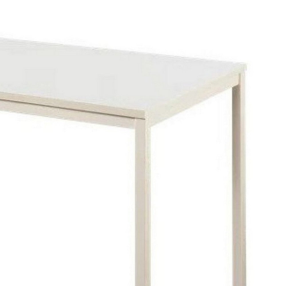 Rary Computer Desk 47 Inch White Metal Frame Matching Wood Top
