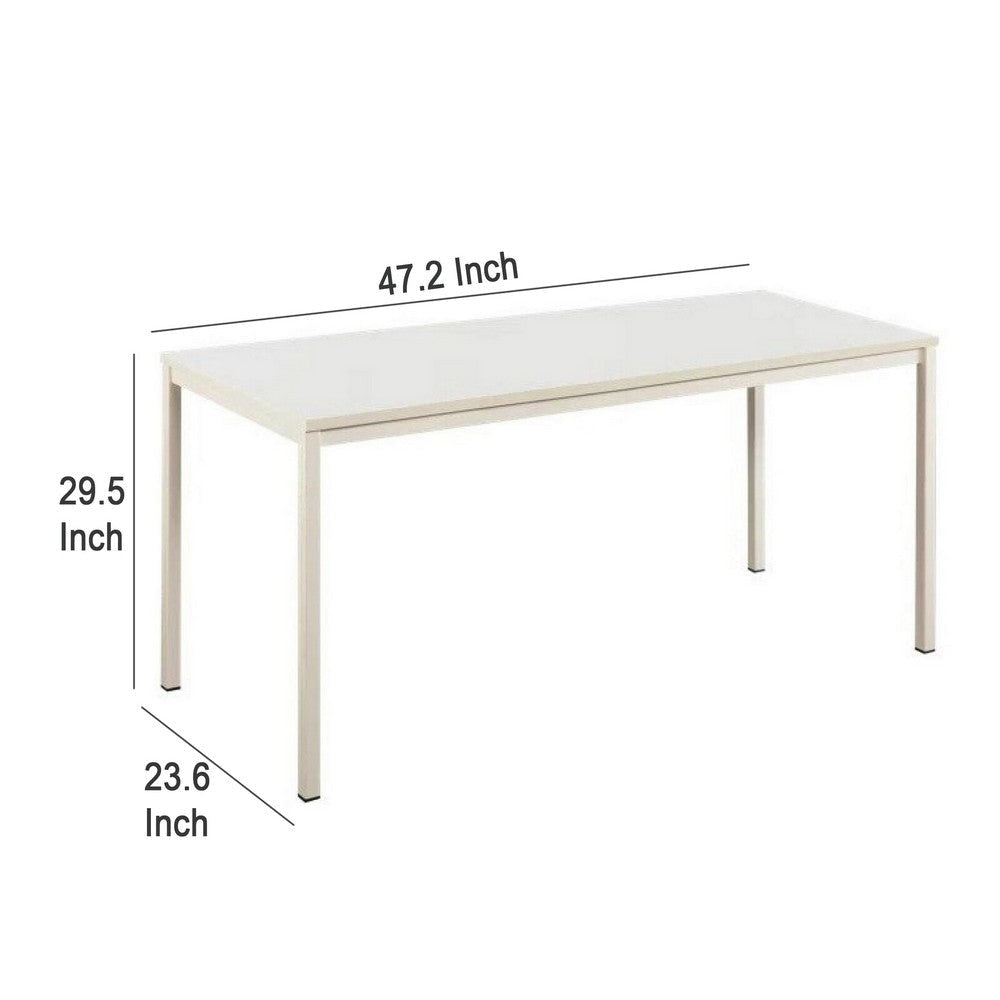 Rary Computer Desk 47 Inch White Metal Frame Matching Wood Top