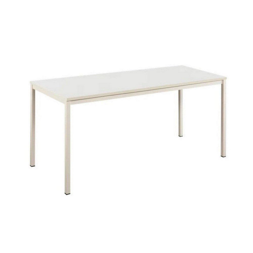 Rary Computer Desk, 47 Inch, White Metal Frame, Matching Wood Top
