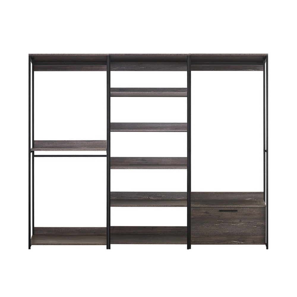 Gin Modular Closet System, 3 Hanging Rods, 8 Shelves, Black Metal