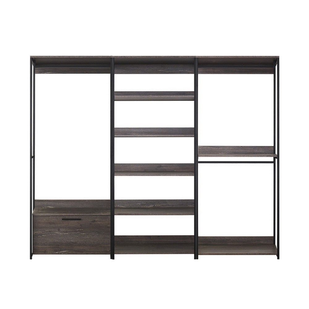 Gin Modular Closet System 3 Hanging Rods 8 Shelves Black Metal BM330092