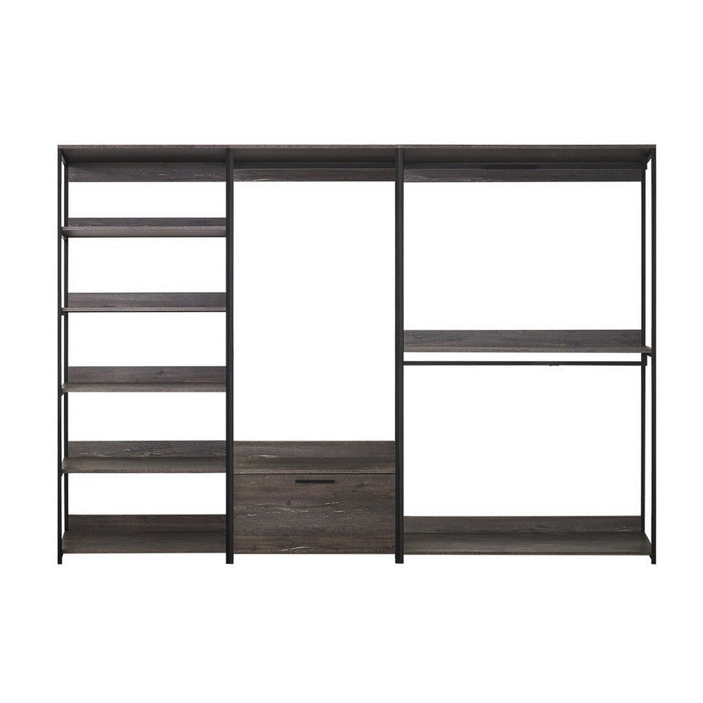Gin Modular Closet System 8 Shelves 3 Hanging Rods Black Metal BM330093